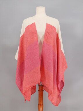 MERSEA Travel Wrap Shawl Open Front Colorblock Multicolor Coral OS